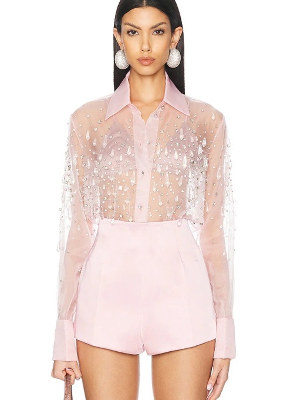 Retrofete Aubriella Embellished Rhinestone Shirt in Earl Rose Small